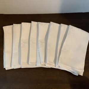 8 Floral Satin Brocade Dinner Napkins, Ivory Linen With Stitched Edge